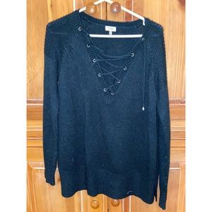 Black sweater with lace up front
